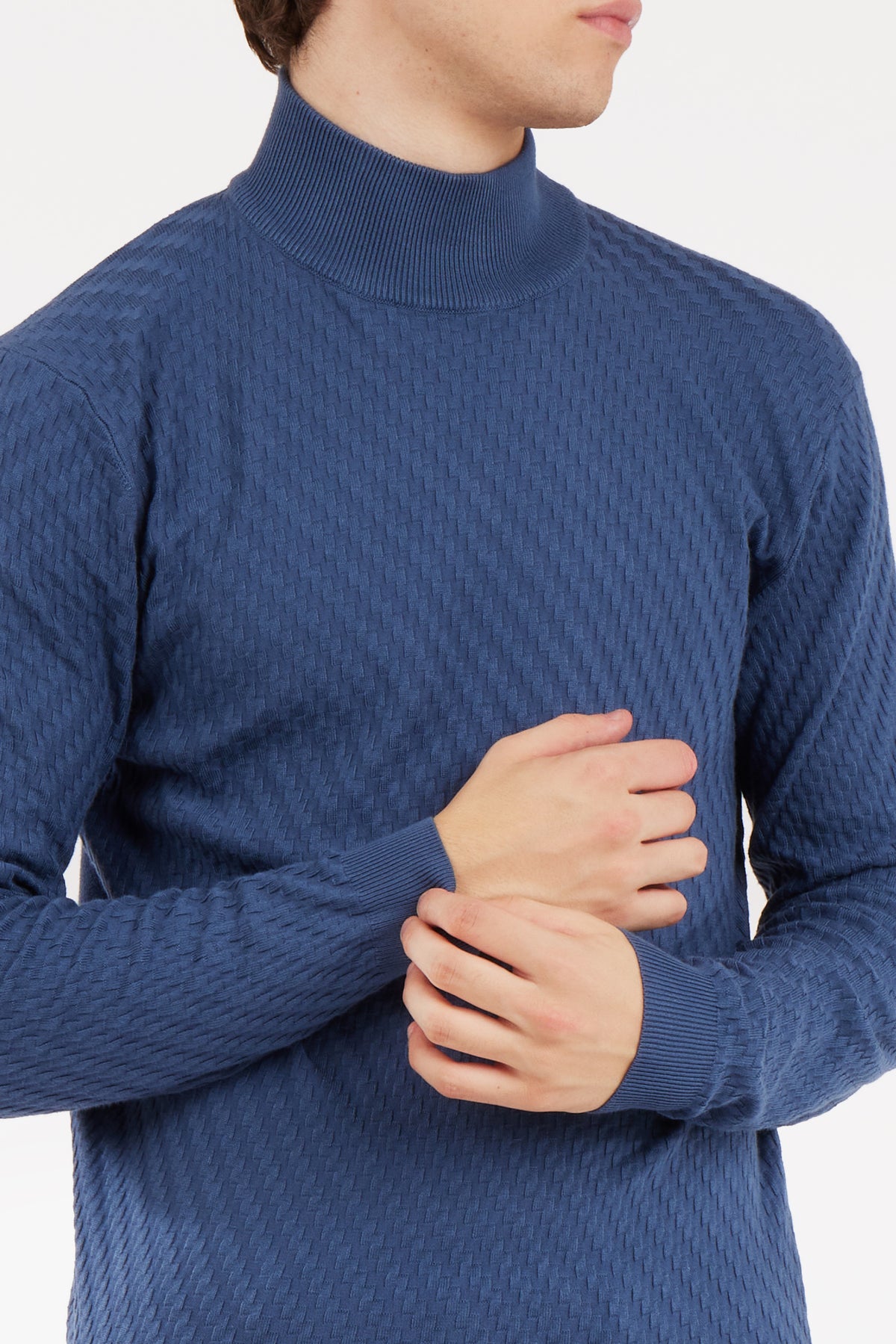 Pullover lupetto con struttura|Colore:Denim