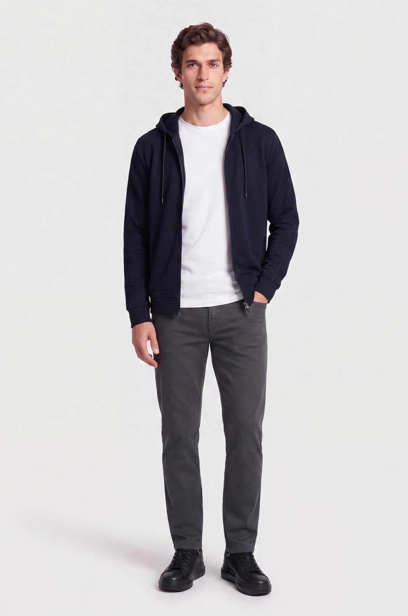 Felpa zip con cappuccio con bande laterali|Colore:Blu/navy