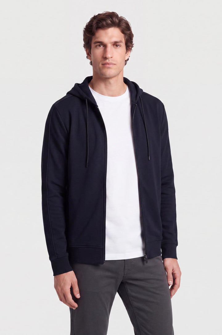 Felpa zip con cappuccio con bande laterali|Colore:Blu/navy