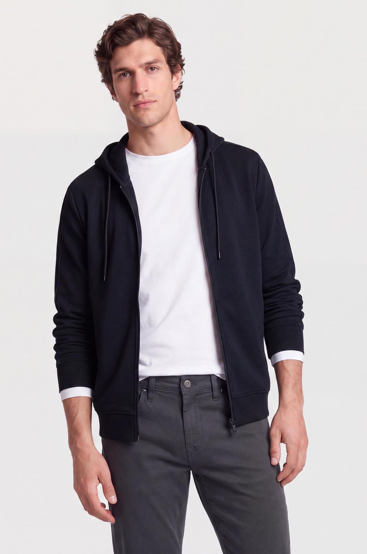 Felpa zip con cappuccio con bande laterali|Colore:Nero