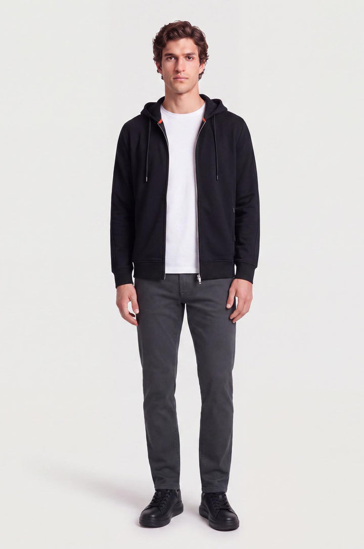 Felpa zip con cappuccio con bande laterali|Colore:Nero