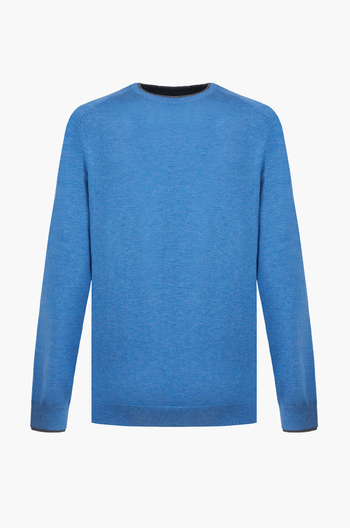 Pullover misto lana con dettagli a contrasto|Colore:Azzurro-melange