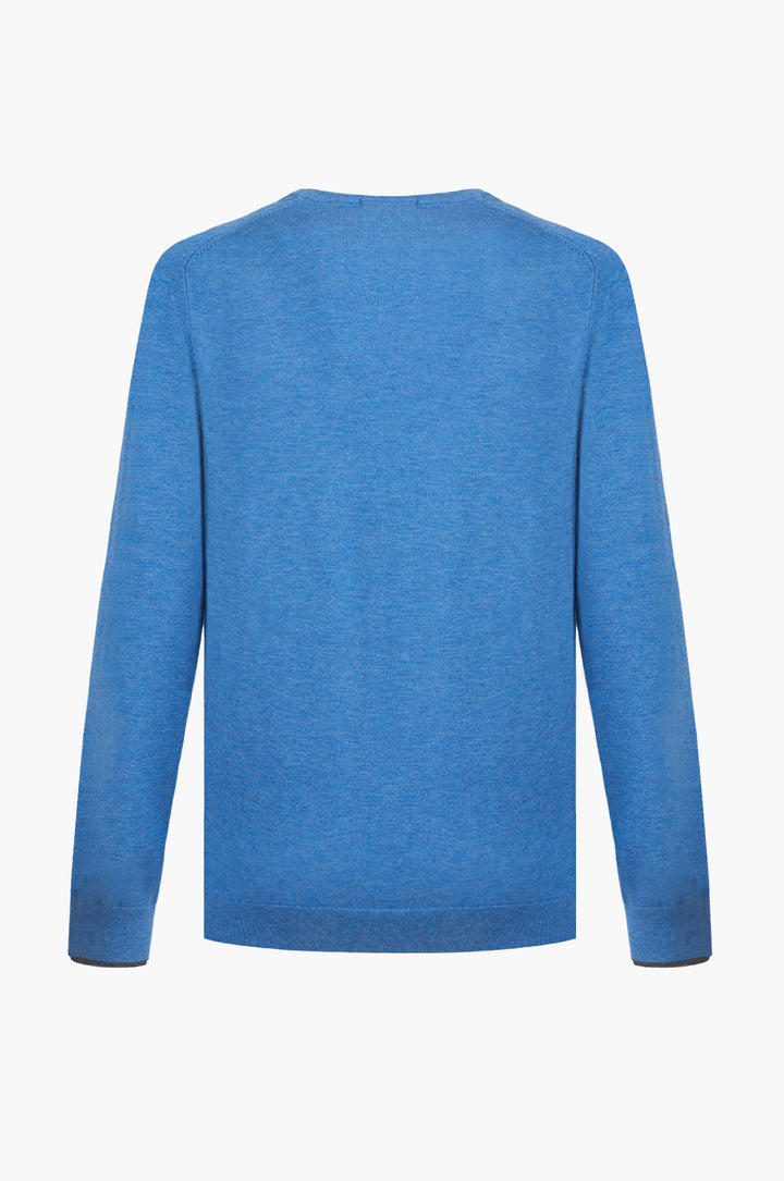 Pullover misto lana con dettagli a contrasto|Colore:Azzurro-melange