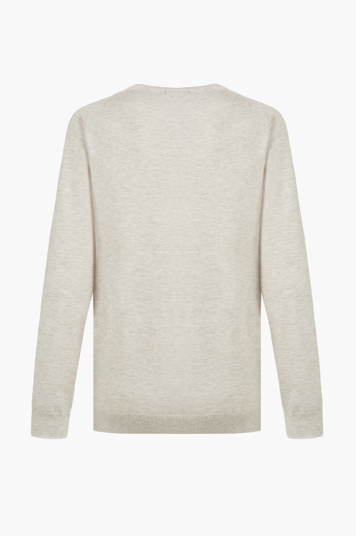 Pullover misto lana con dettagli a contrasto|Colore:Beige/melange