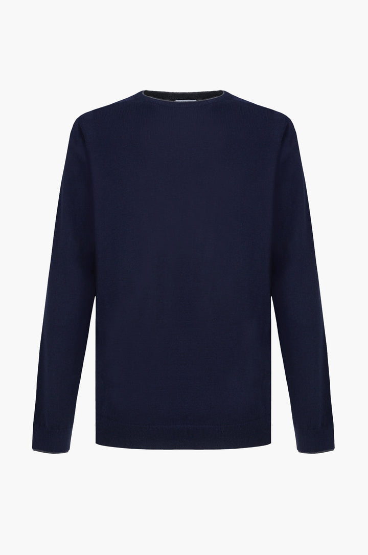 Pullover misto lana con dettagli a contrasto|Colore:Blu/navy