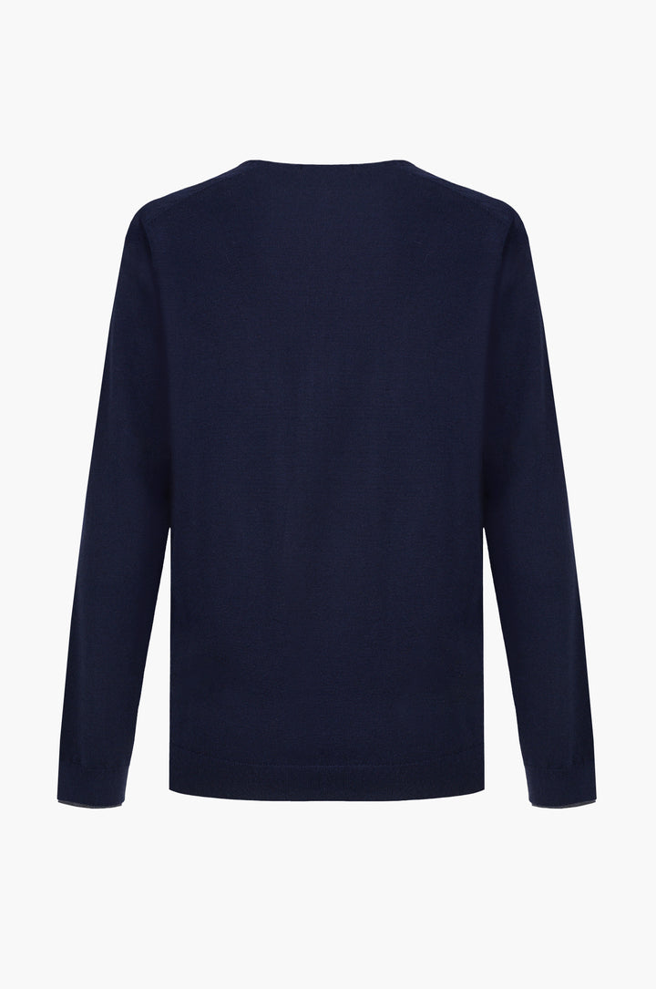 Pullover misto lana con dettagli a contrasto|Colore:Blu/navy