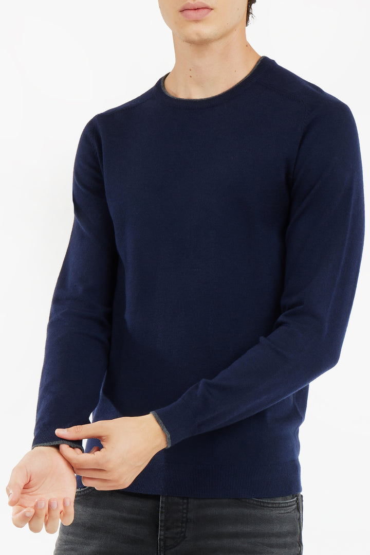 Pullover misto lana con dettagli a contrasto|Colore:Blu/navy