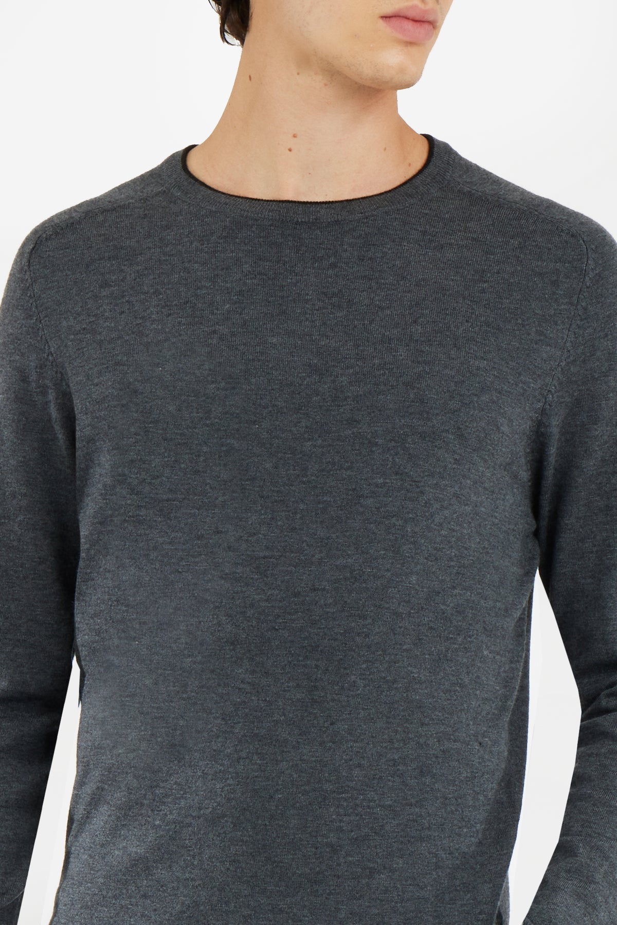 Pullover misto lana con dettagli a contrasto|Colore:Grigio/melange