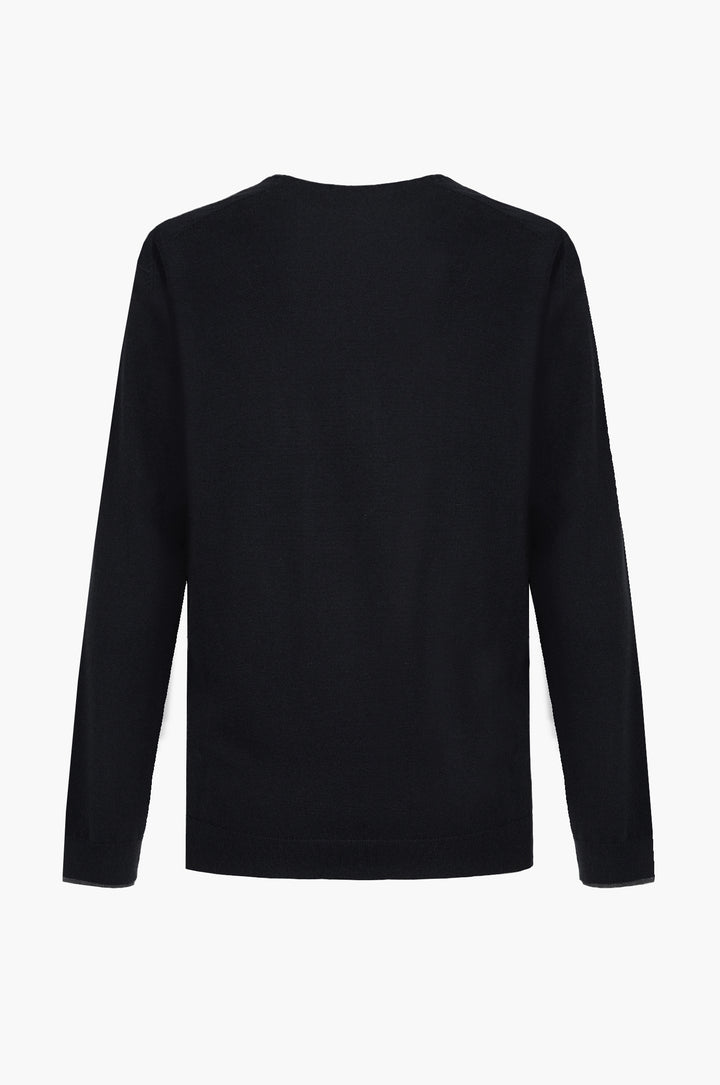 Pullover misto lana con dettagli a contrasto|Colore:Nero