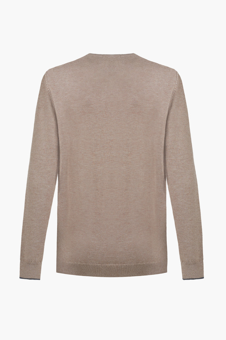 Pullover misto lana con dettagli a contrasto|Colore:Noce melange
