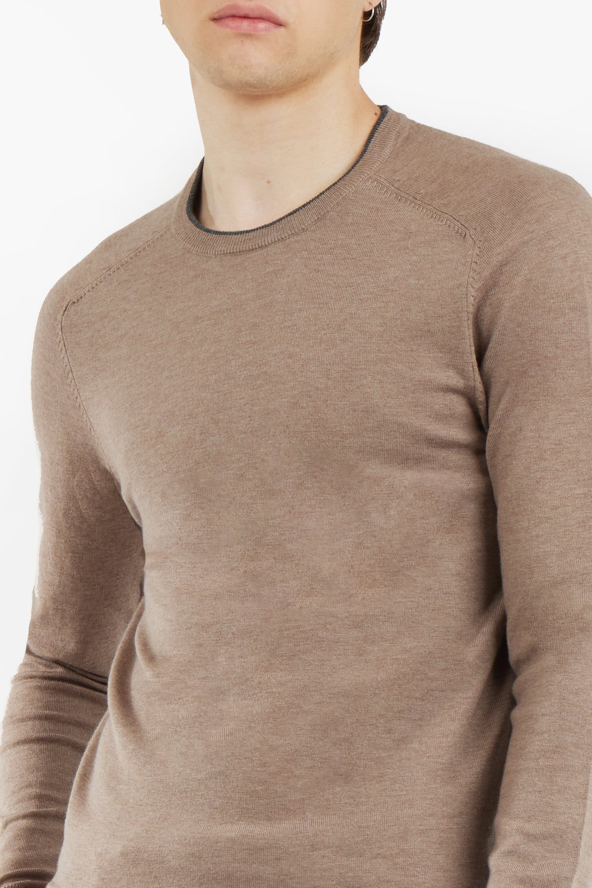 Pullover misto lana con dettagli a contrasto|Colore:Noce melange