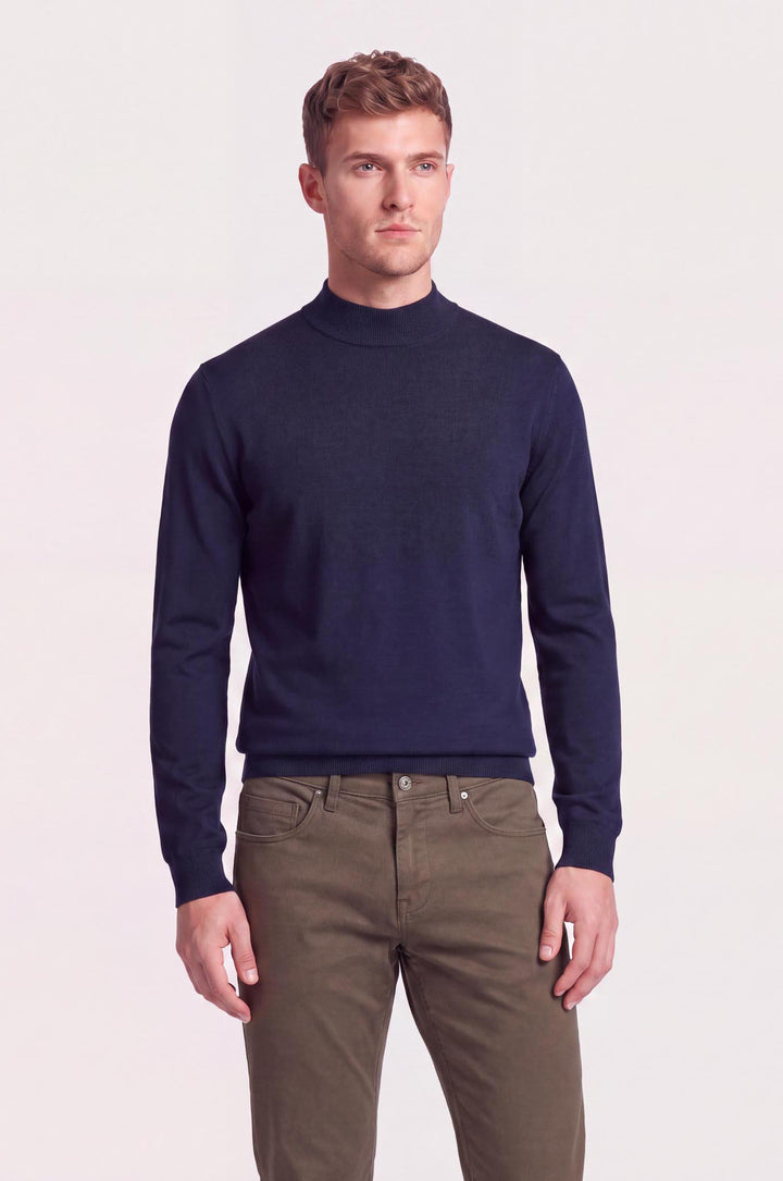 Pullover lupetto 100% Lana Merinos|Colore:Blu/navy