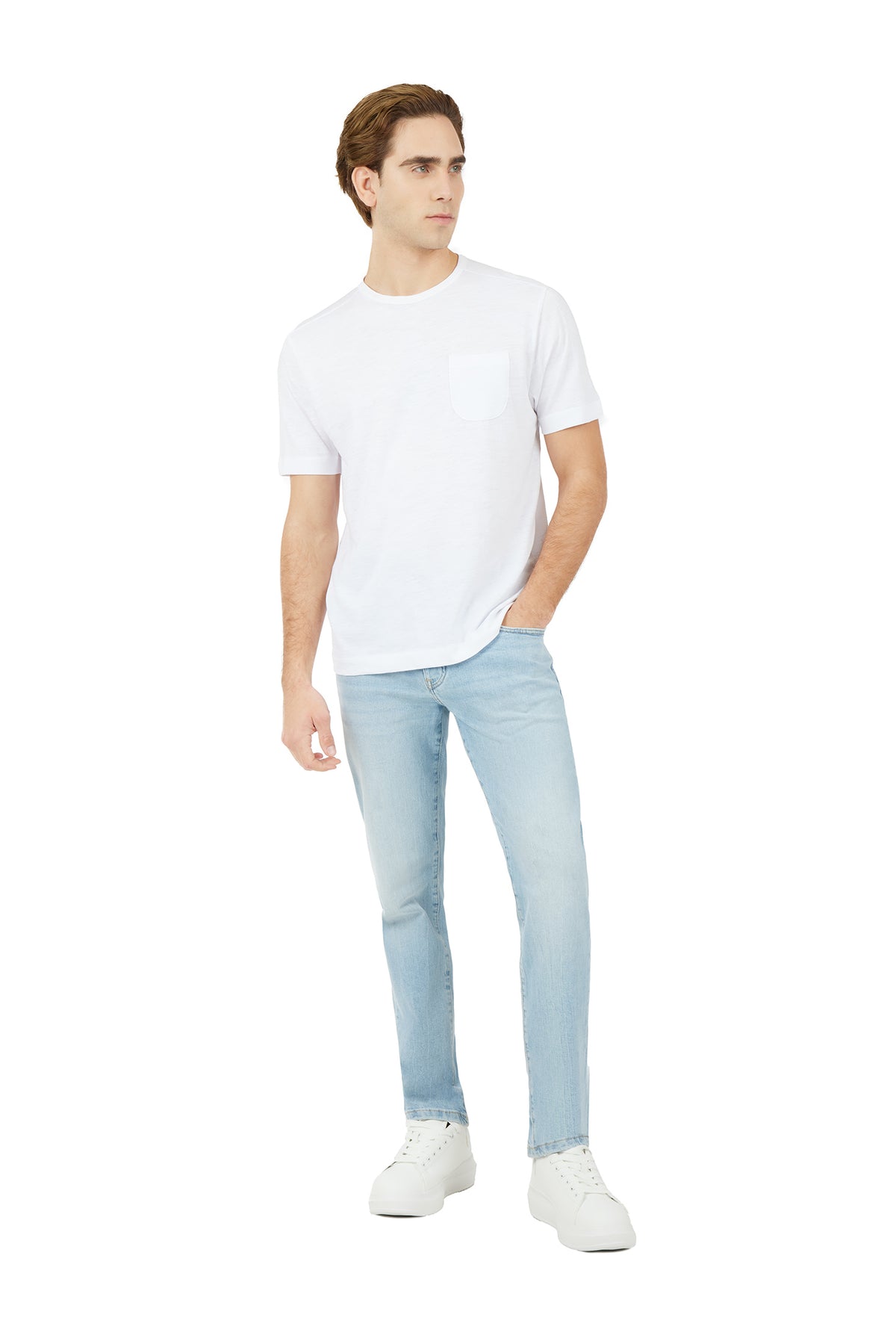 T-shirt fiammata con taschino|Colore:Bianco
