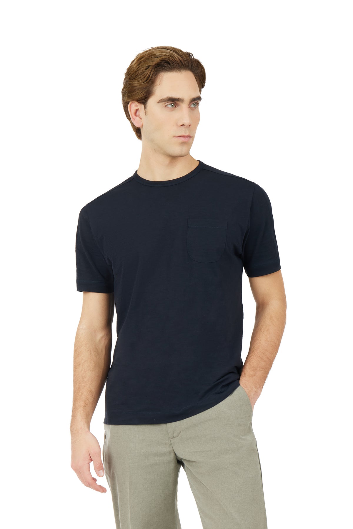 T-shirt fiammata con taschino|Colore:Blu/navy