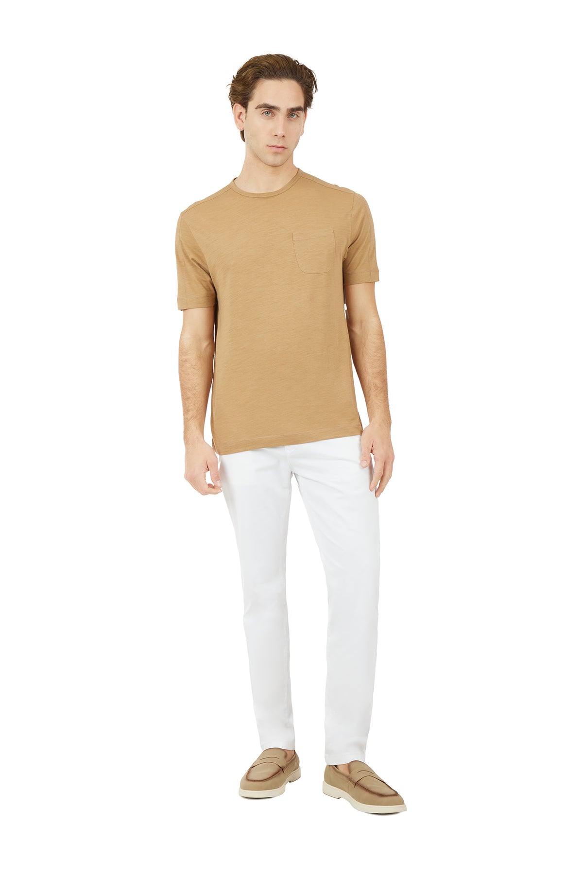 T-shirt fiammata con taschino|Colore:Cammello