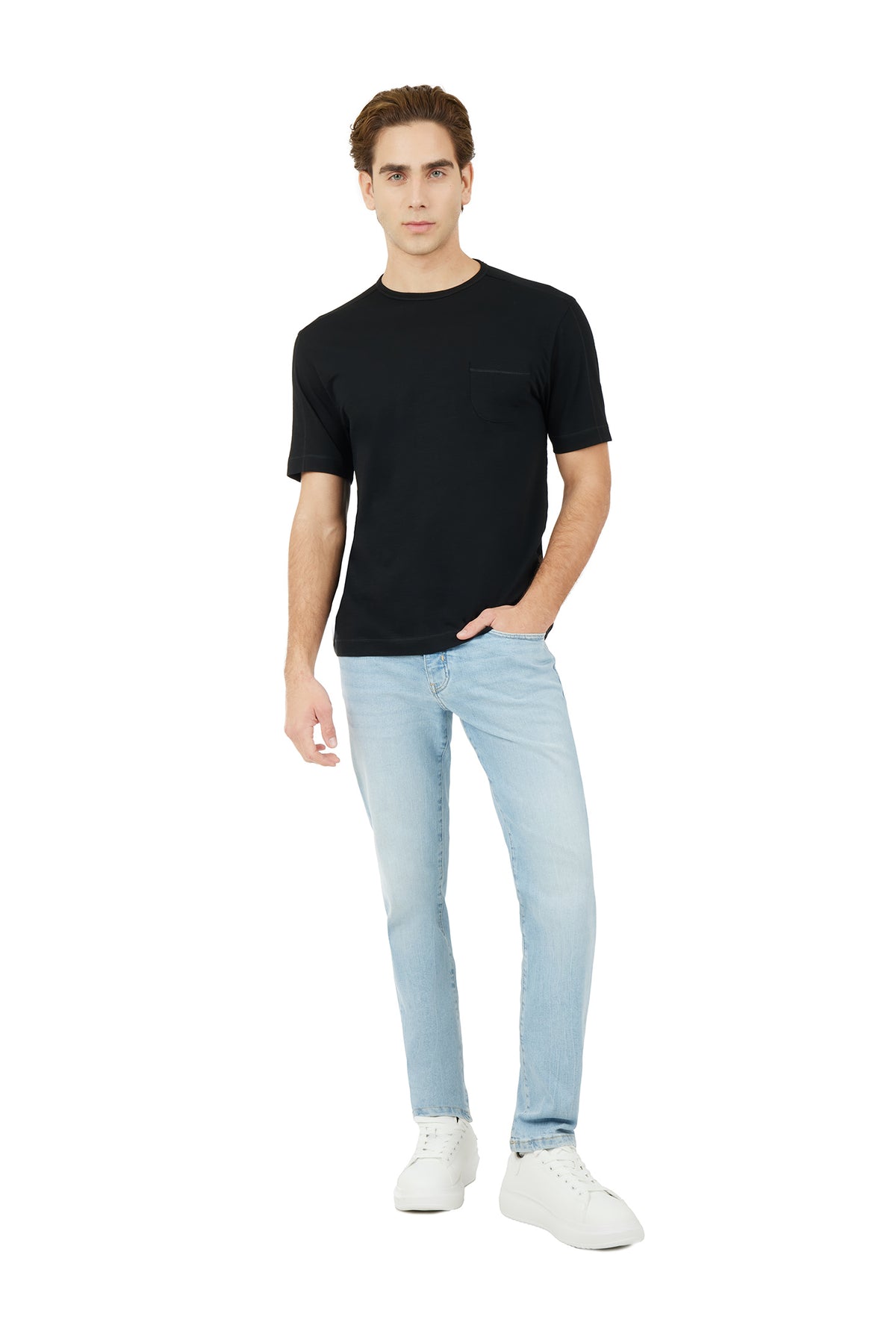 T-shirt fiammata con taschino|Colore:Nero