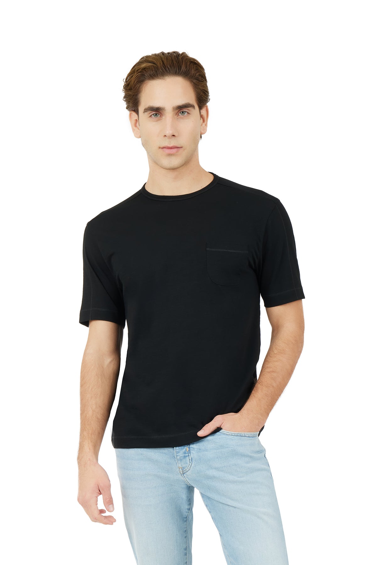 T-shirt fiammata con taschino|Colore:Nero