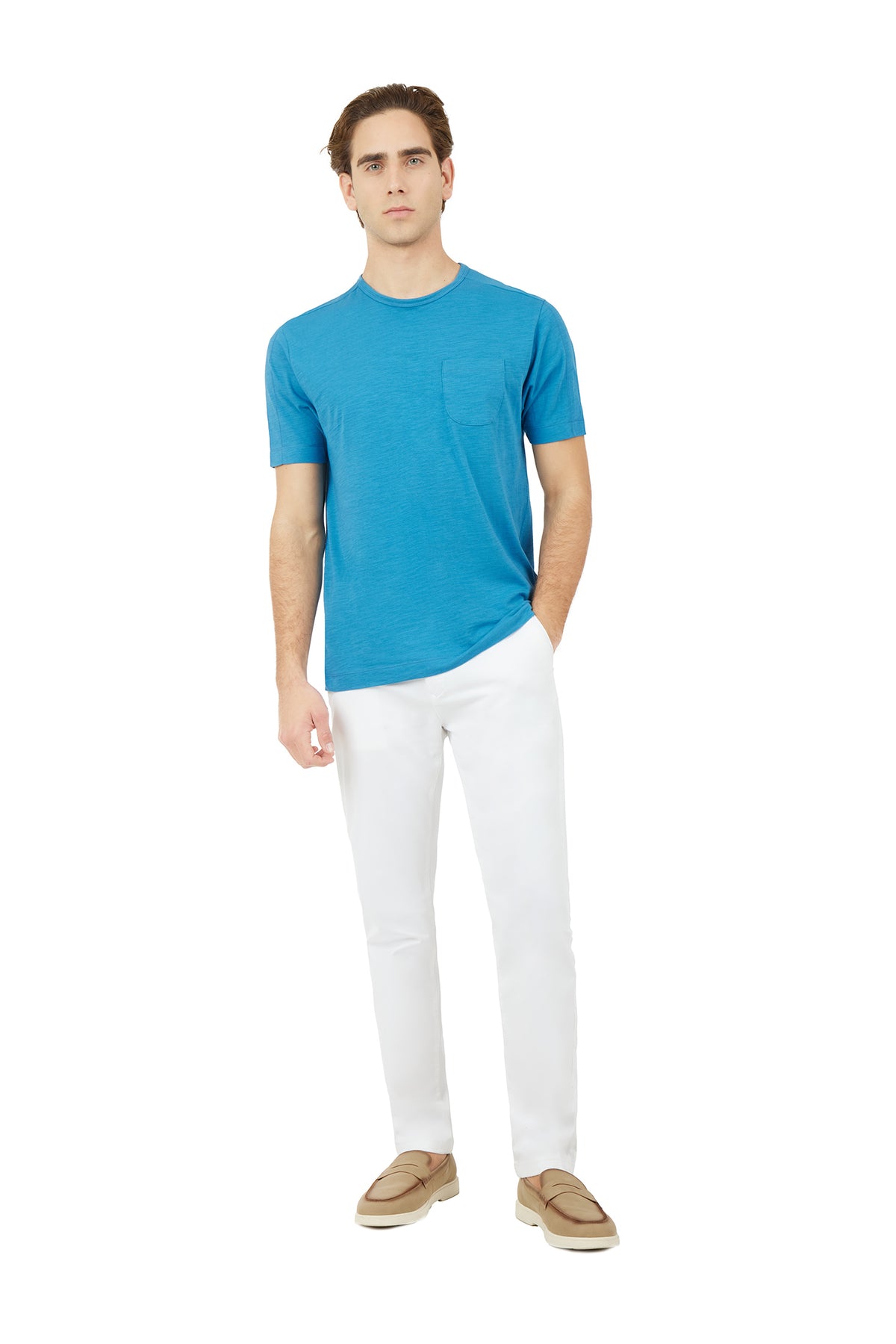 T-shirt fiammata con taschino|Colore:Oceano