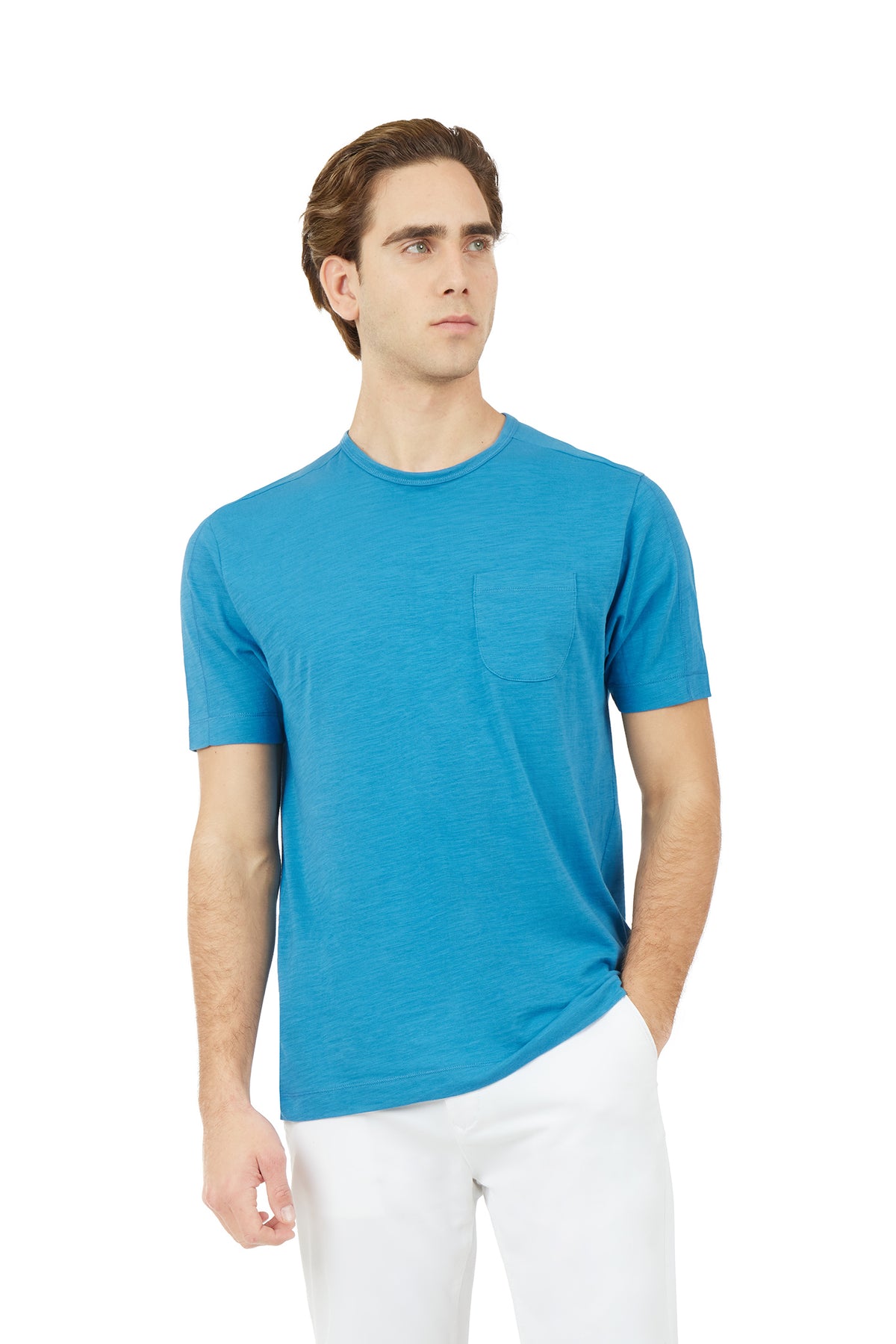 T-shirt fiammata con taschino|Colore:Oceano