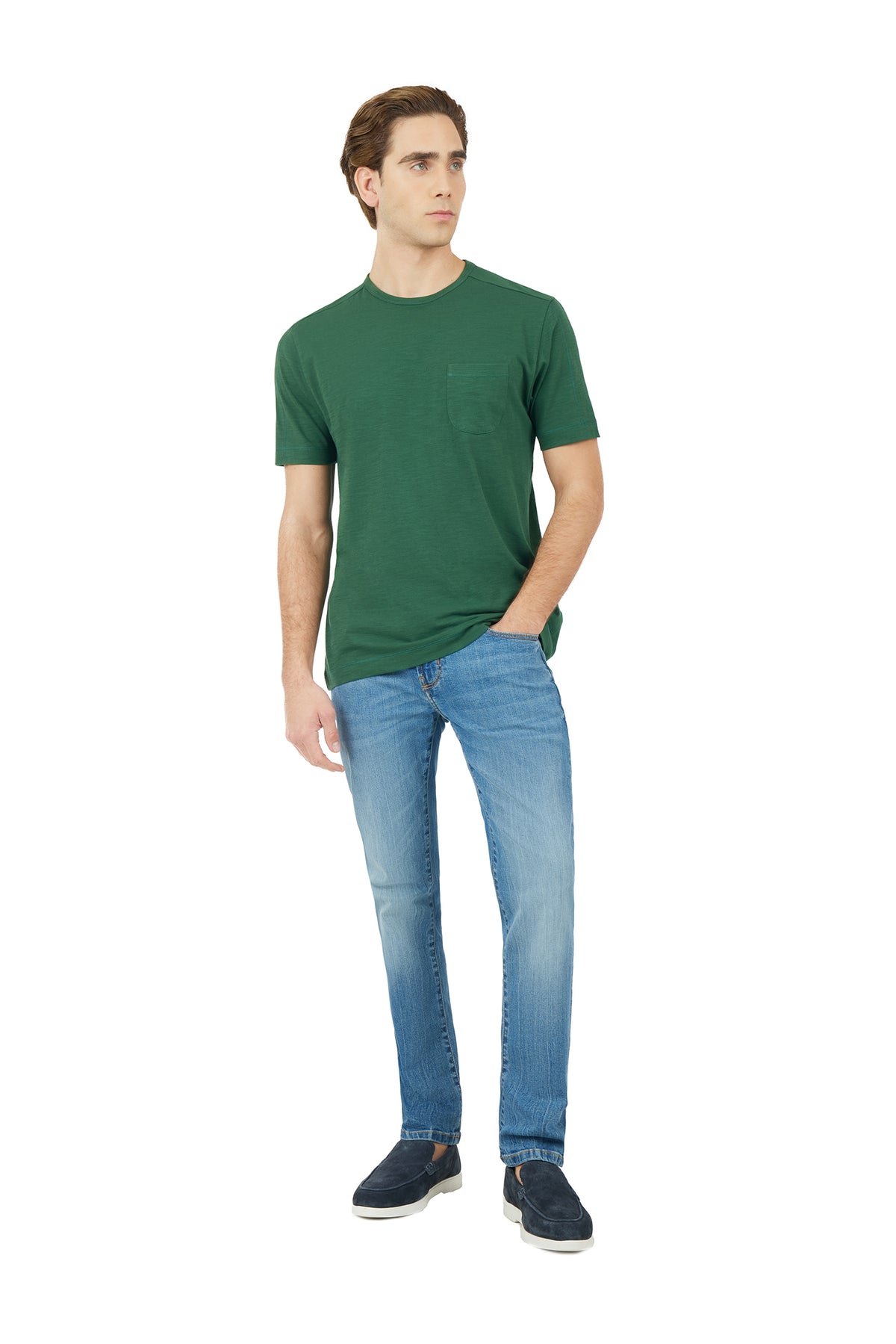T-shirt fiammata con taschino|Colore:Bosco