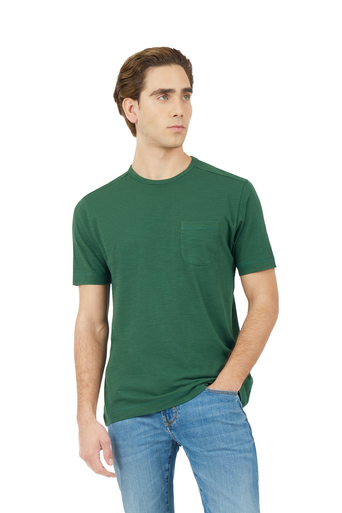 T-shirt fiammata con taschino|Colore:Bosco