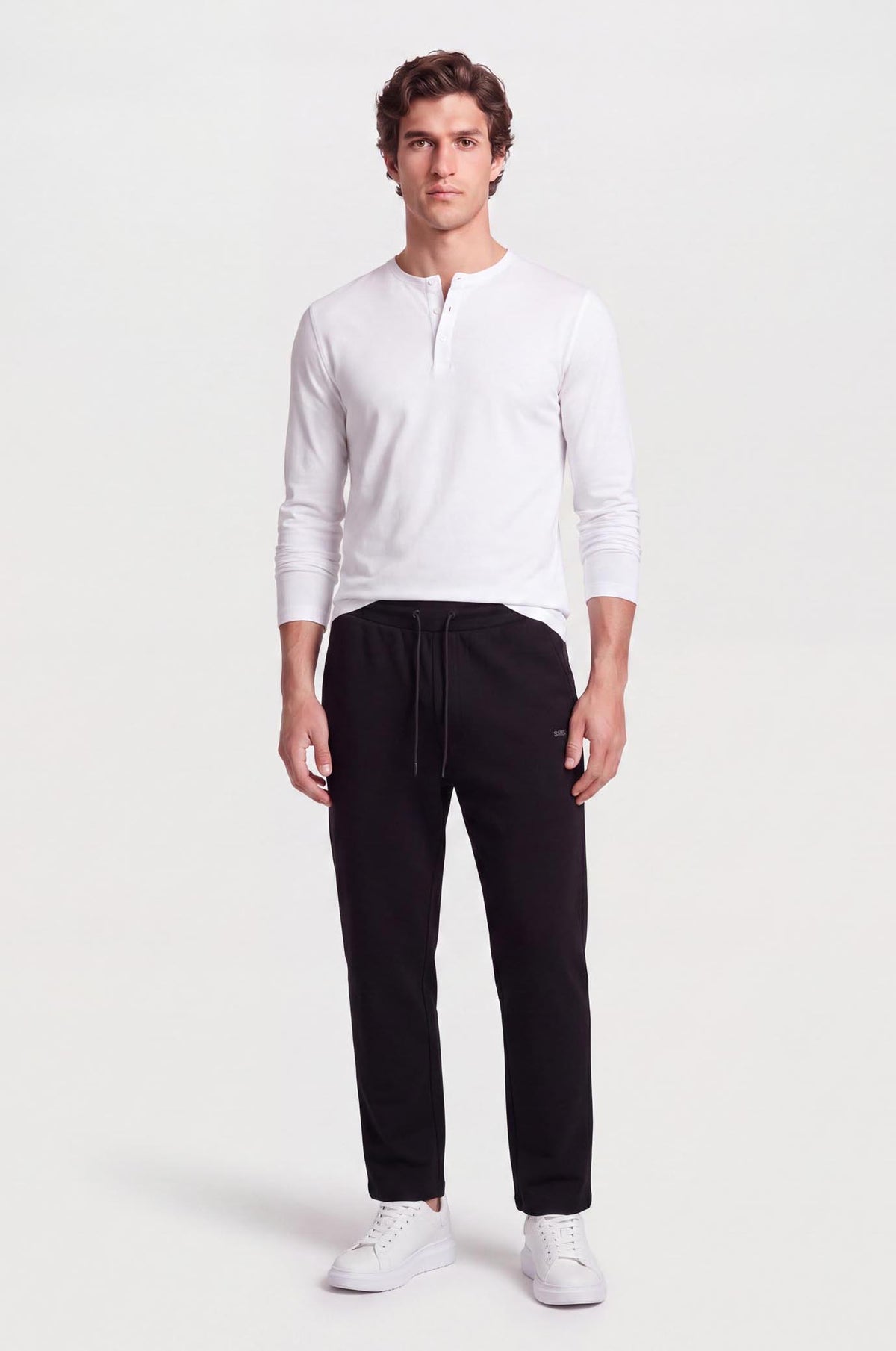 T-shirt serafino a manica lunga|Colore:Bianco
