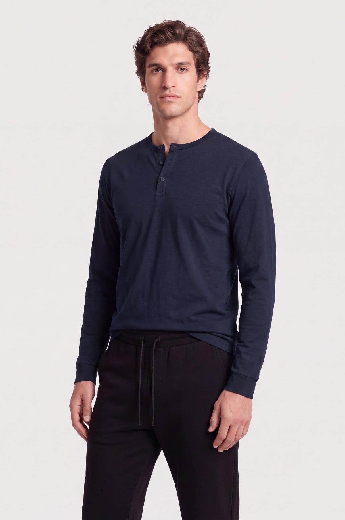 T-shirt serafino a manica lunga|Colore:Blu/navy