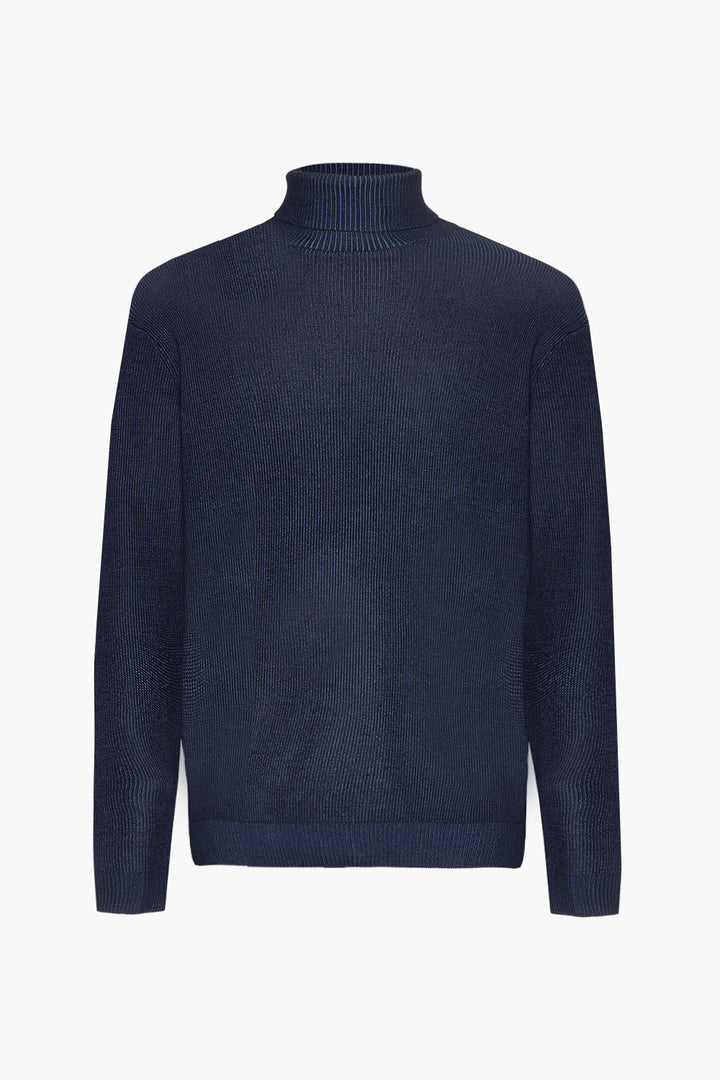 Dolcevita con trama a contrasto|Colore:Denim
