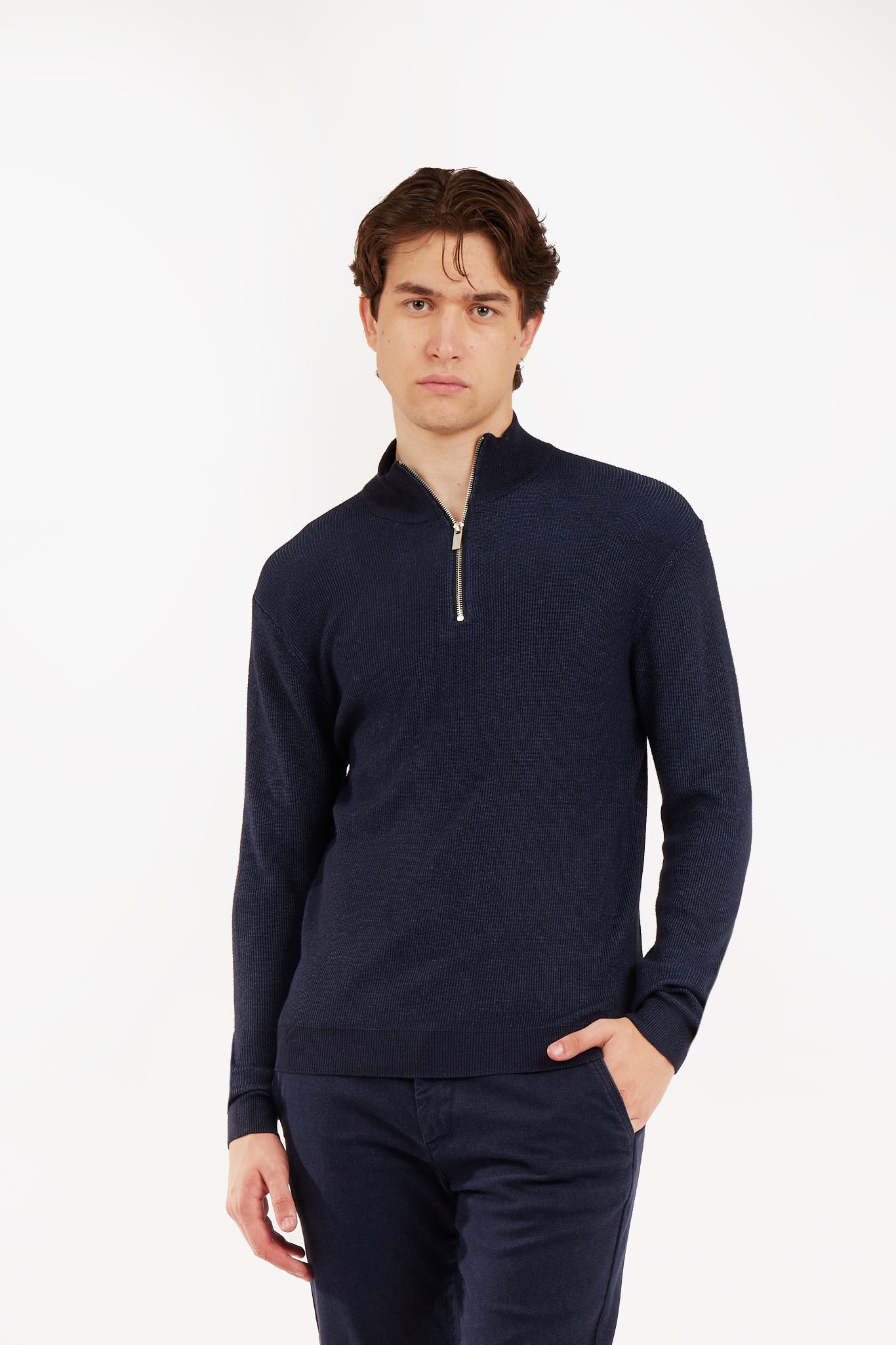 Pullover lupetto mezza zip